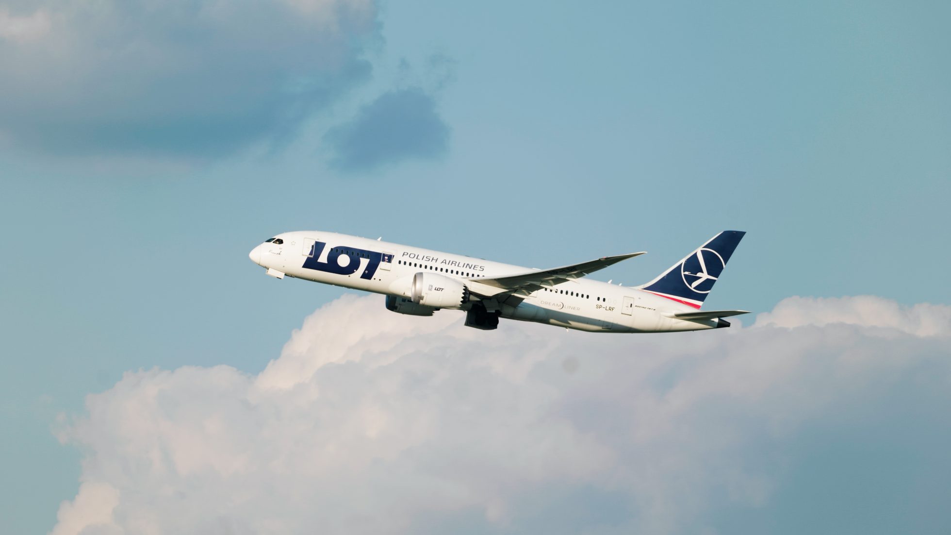 Grafika przedstawiająca samolot dreamliner LOT w powietrzu 